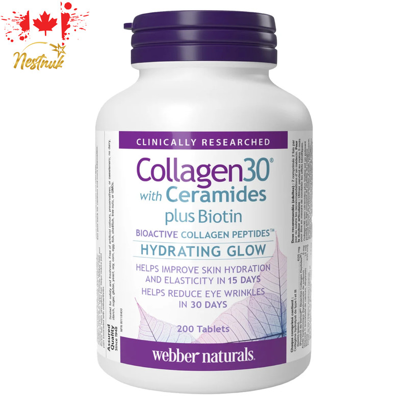 Webber Naturals Collagen30 with Ceramides + Biotin, 200 Tablets – Skin Hydration