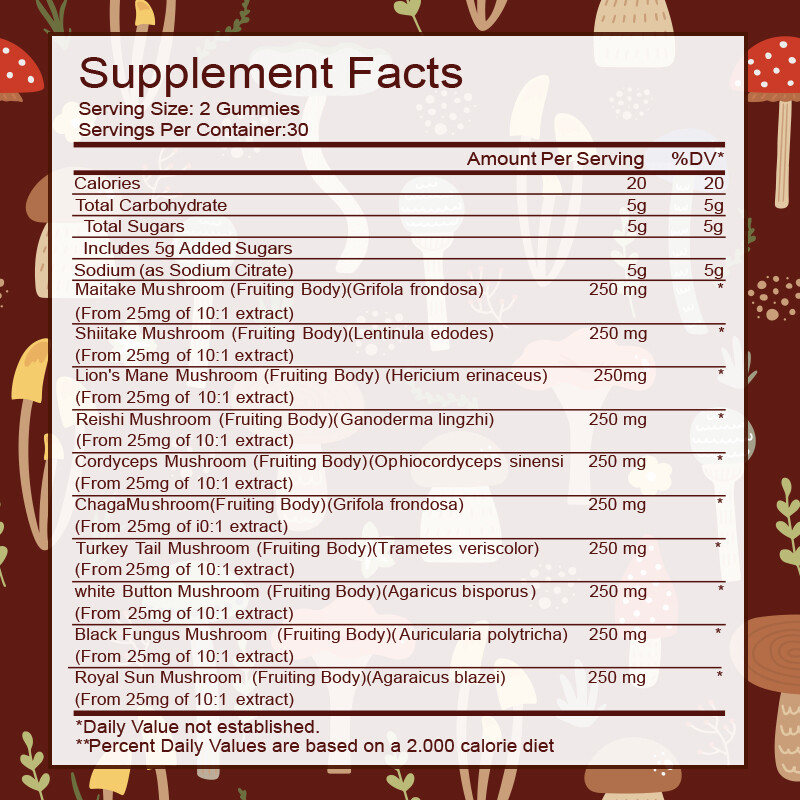 Mushroom Extract Gummies Lions Mane,Reishi,Shiitake,Chaga,Nootropic Brain Memory gallery