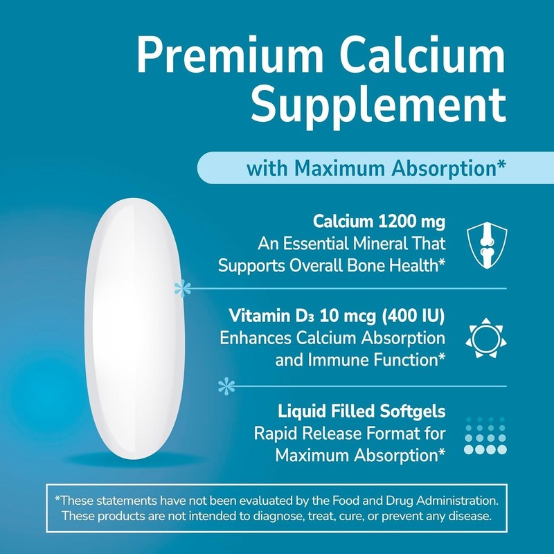 Calcium Plus D3 Liquid Filled Softgel, 1200 mg, 90 Count gallery