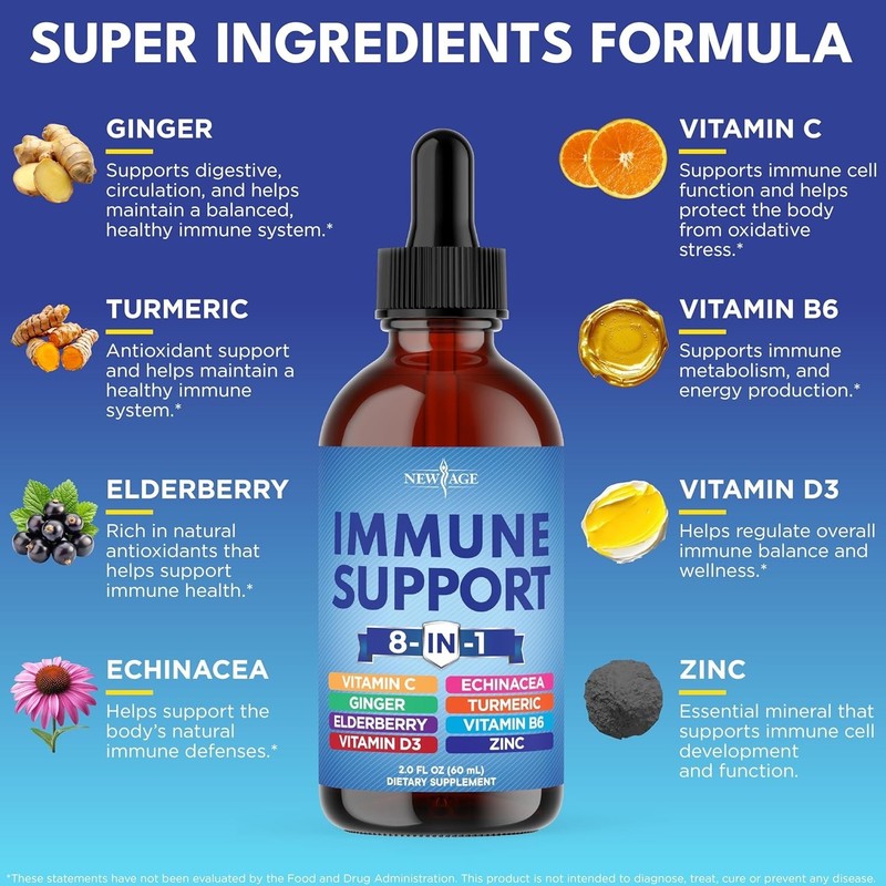 NEW AGE 8-in-1 Immune Support Liquid Drops– Elderberry, Turmeric + More, 2 fl oz gallery