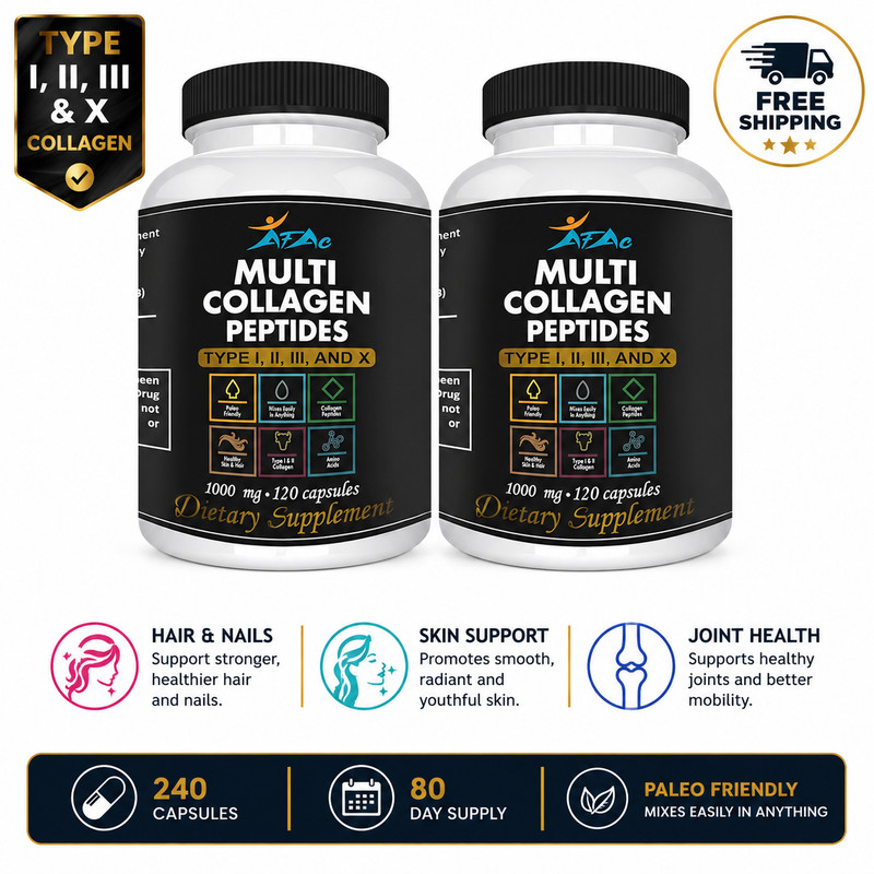 VITAMISAN 2-Pack Multi Collagen Plus Pills (Type I, II, III, X), 240 Capsules