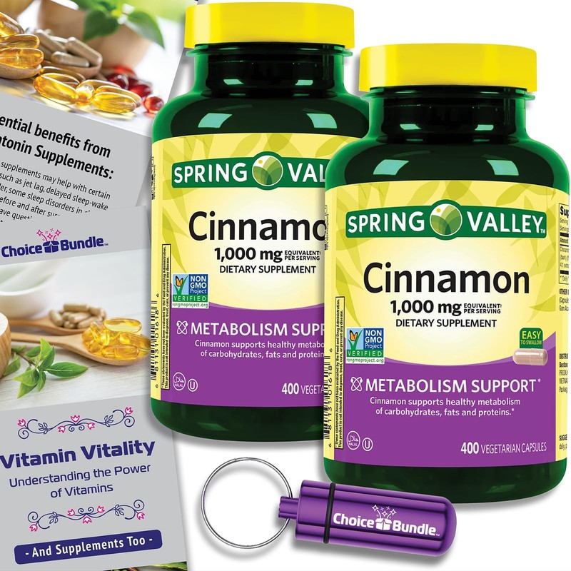 Spring Valley Cinnamon Supplement 1000mg 400 ct Cassia Vegetarian Capsule 2 Pk