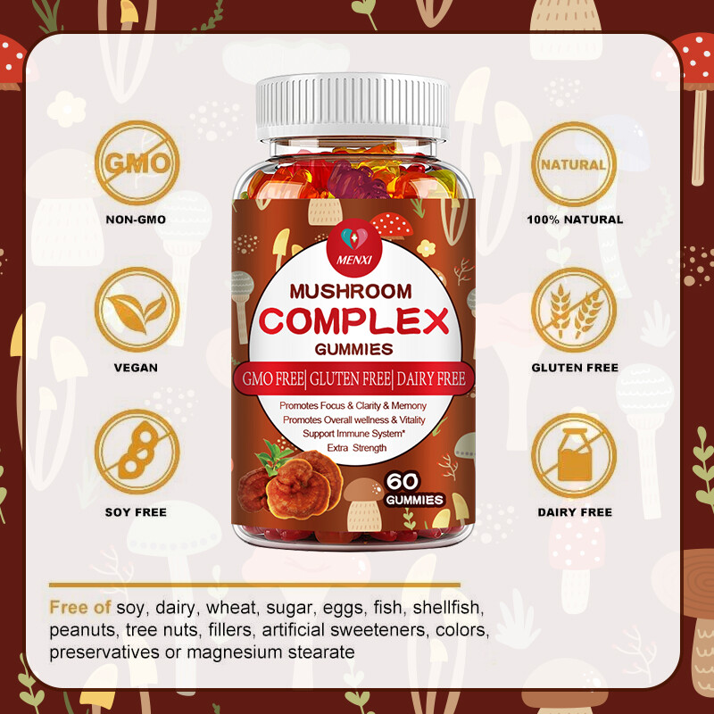 Mushroom Extract Gummies Lions Mane,Reishi,Shiitake,Chaga,Nootropic Brain Memory gallery