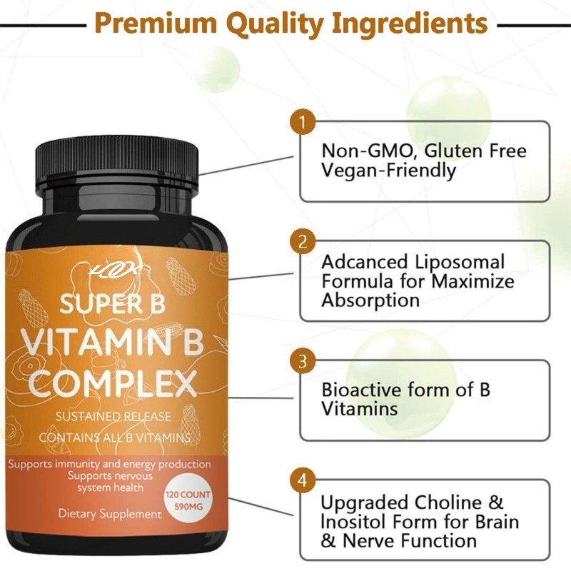 Vitamin B Complex Capsules-with B1,B2,B3,B5,B6,B12 Energy Support Immune Booster gallery