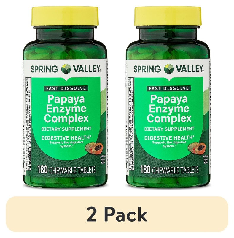 Spring Valley Papaya Enzyme Complex Chewable Tablets Dietary Supplement 2×180 Ct