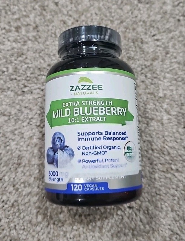 Zazzee USDA Organic Wild Blueberry 101 Extract 5000 mg Strength 120 Vegan Cap…