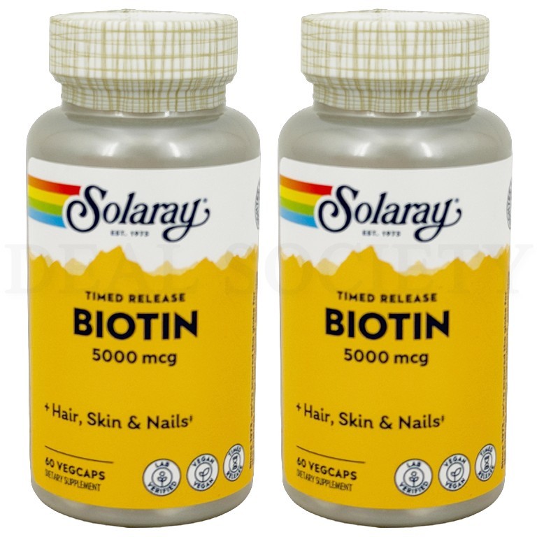 Solaray Timed-Release Biotin 5000 mcg 60 VegCaps Lot of 2 Bottles