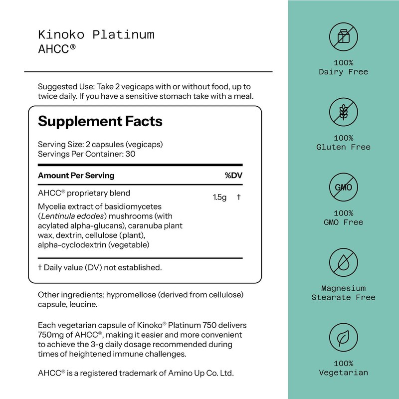 Quality of Life Premium Kinoko Platinum AHCC 60 Count (Pack 1), Brown gallery