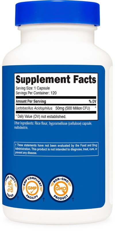 Nutricost Lactobacillus Acidophilus 500 Million CFU Per Serving (120 Capsules) gallery