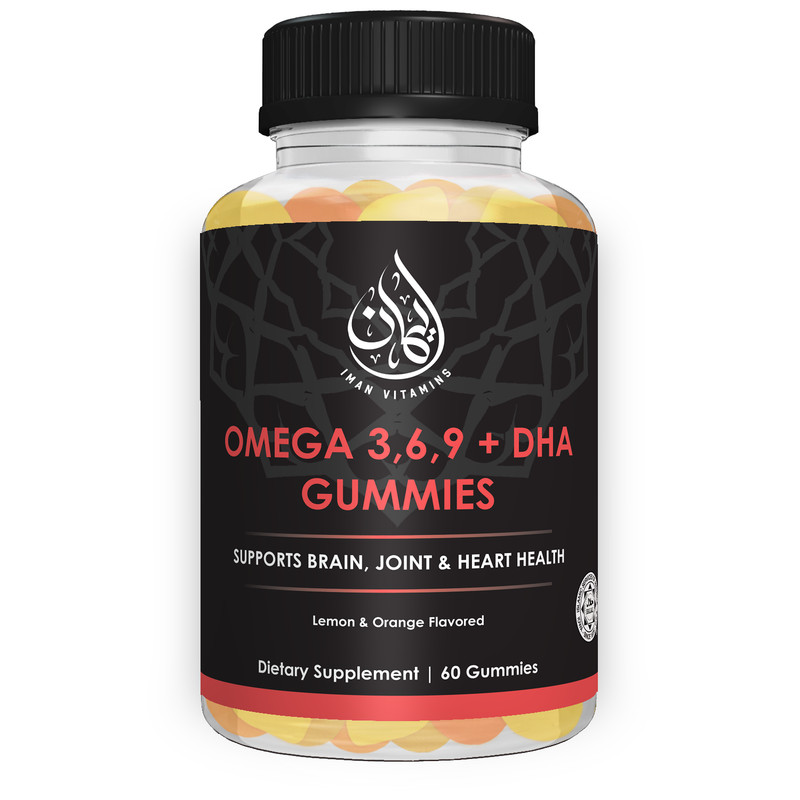 Iman Vitamins Halal Omega 3 6 9 + DHA Gummies, Vitamin C, Heart Health, 60 count