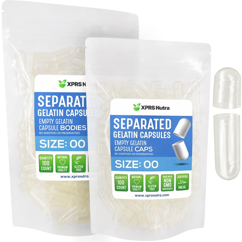 Gelatin Size 00 Separated Capsules – 100 Clear Count Gelatin Empty Capsules S…