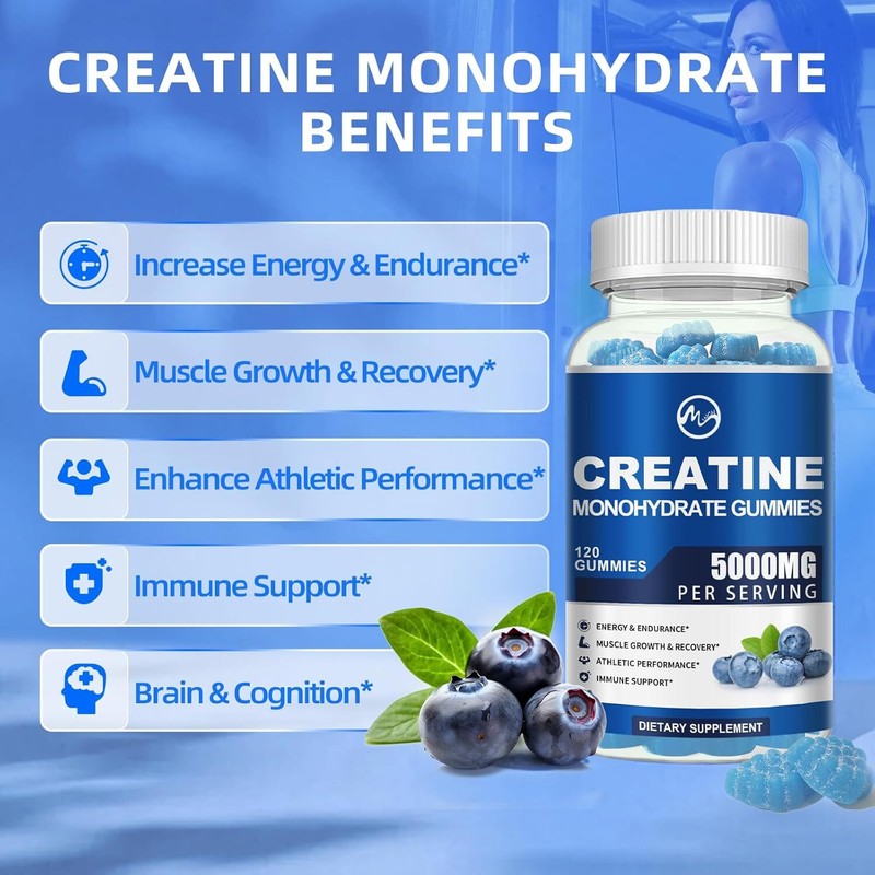 Creatine Monohydrate Blueberry Gummies – Enhance Brain Function + Build Muscle