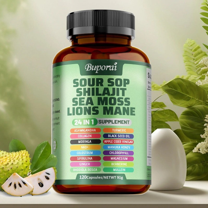 Buporai 24-in-1 Soursop | Sea Moss Lion Mane Support Skin Joint & Immune Health
