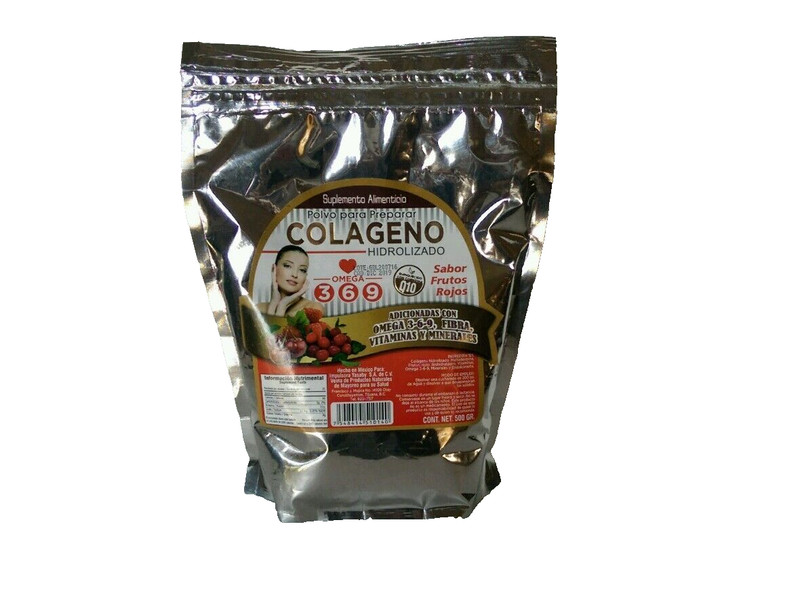 Colageno Hidrolizado 500g, Omega 3-6-9 ( Q10 )(Sabor Frutos Rojos ) ( 1 Bag ) gallery