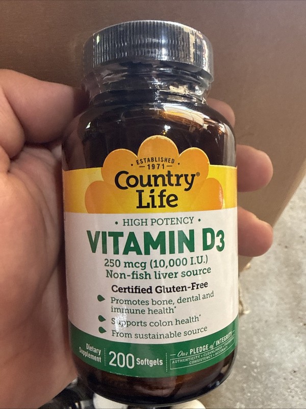 Vitamin D3, High Potency , 250 mcg (10,000 IU), 200 Softgels Exp 08/2026