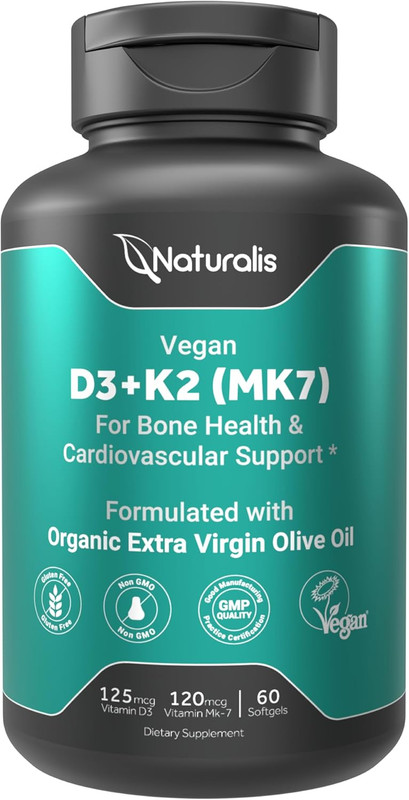 Vegan Vitamin D3 + K2 from Algae | 5000 IU D & 120 mcg K | 60 Softgels