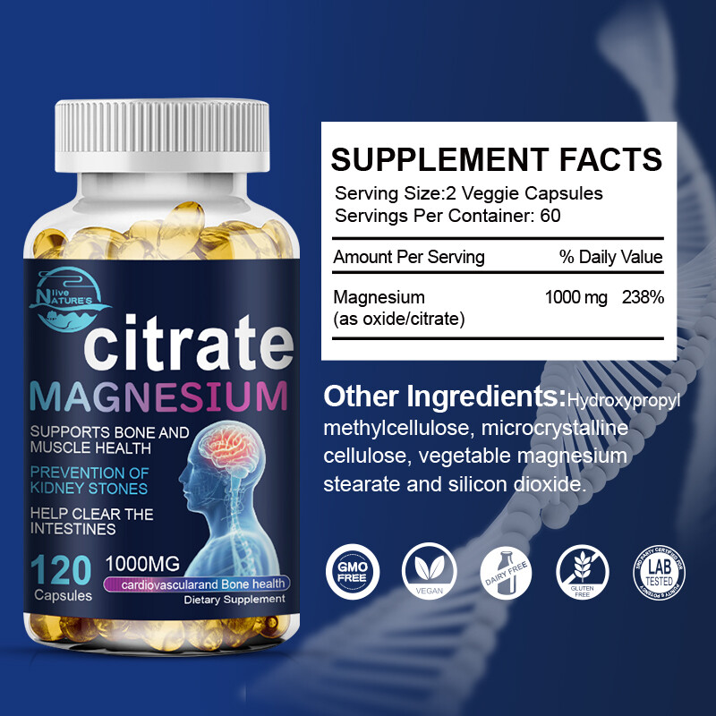 Magnesium Citrate Capsules 1000mg - Hight Potency - Anxiety & Stress Relief gallery