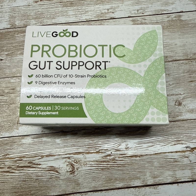 LiveGood Probiotic Gut Support 60 Billion CFU Digestive Enzyme Organic 60pcs