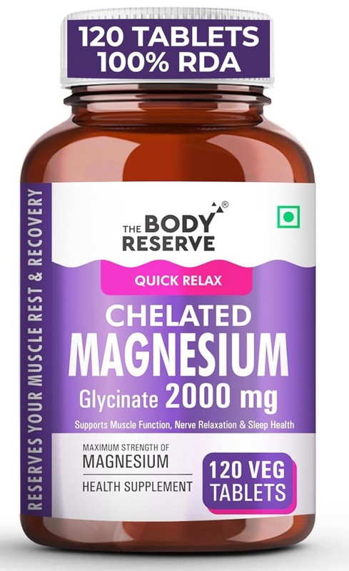 The Body Reserve Magnesium Glycinate 120 Veg Tablets, 2000mg Better Sleep relax