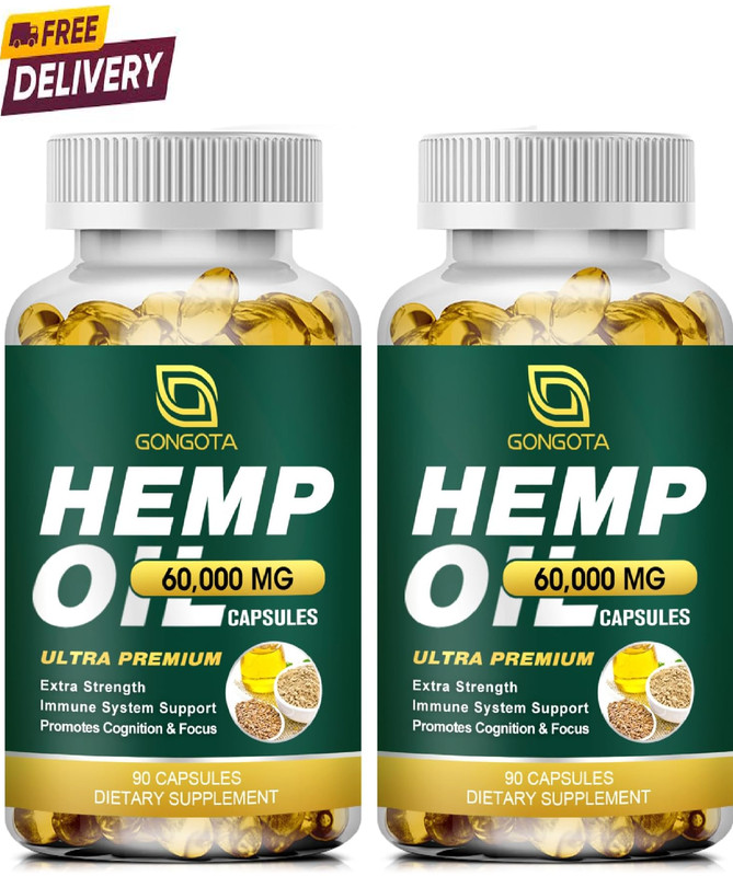 Hemp Oil Capsules – 100% Organic Hemp Oil, 60,000 Max Strength, Supports Immune,