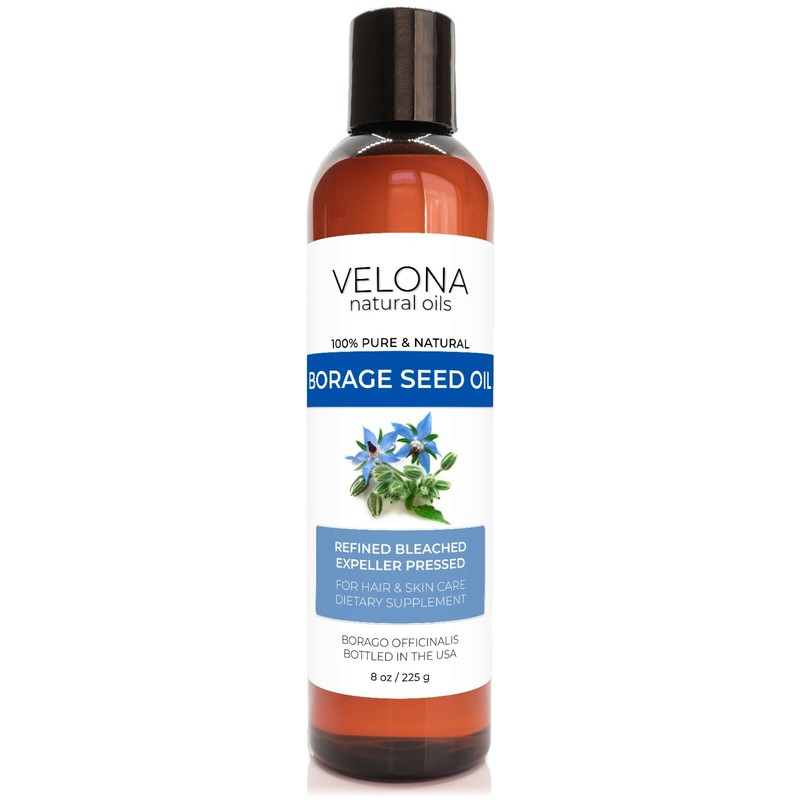 Borage Seed Oil by Velona – 8 oz Refined, Expeller pressed, Skin, Body, Hair