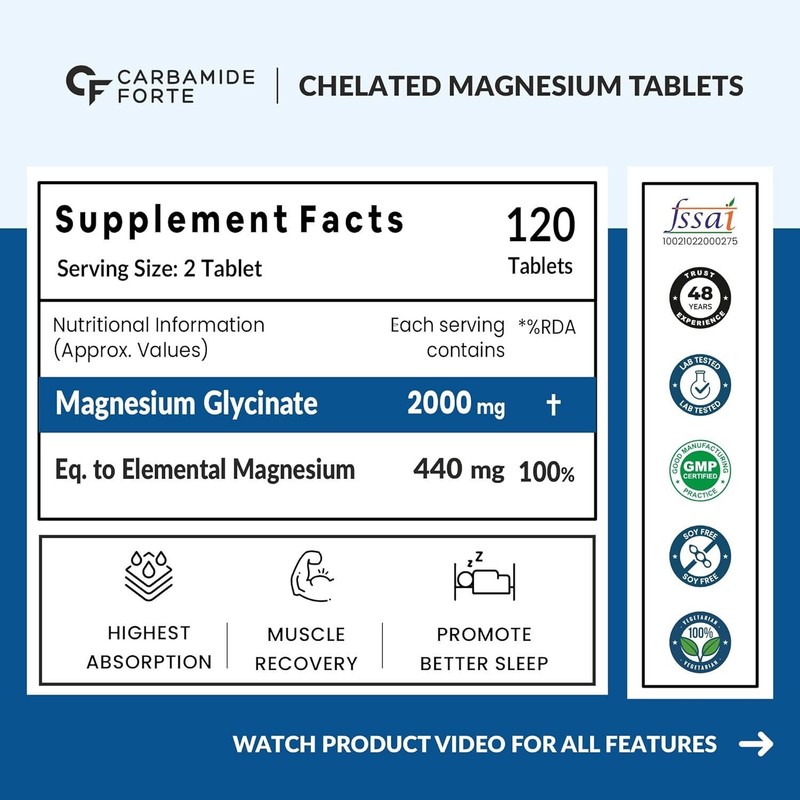 CF Chelated Magnesium Glycinate 2000mg 120 Veg Tablets RELAXATION, BETTER SLEEP. gallery