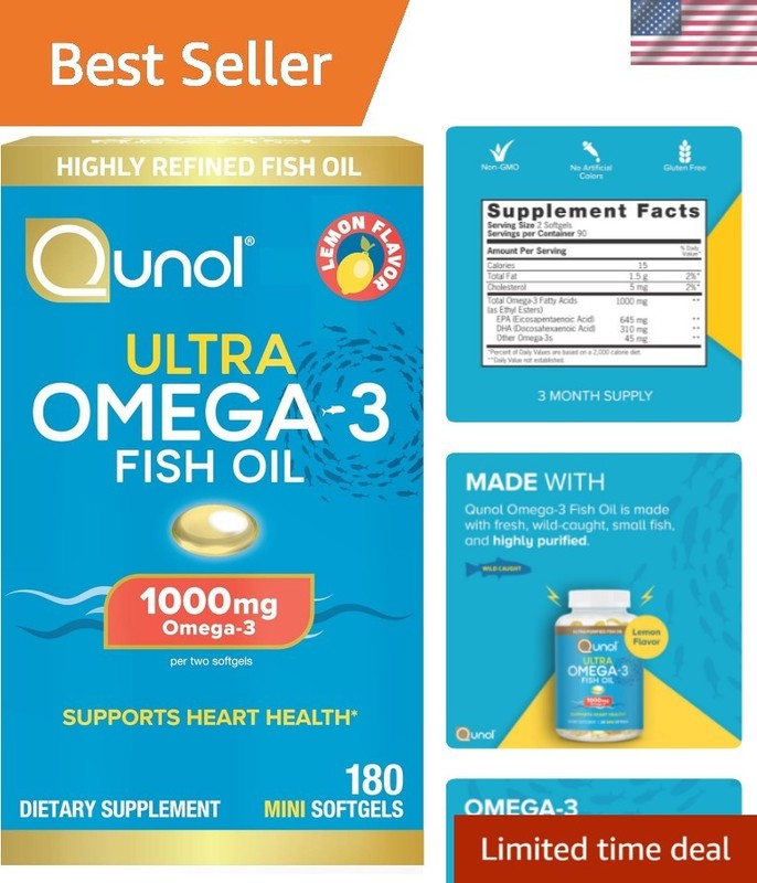 Heart-Healthy Lemon Flavor Omega 3 Softgels – 1000mg EPA + DHA, 3 Supply