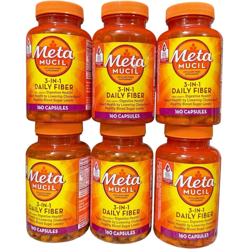 (6) Metamucil 3-In-1 Daily Fiber Psyllium Fiber Supplement 160 Caps Exp-01/2026+