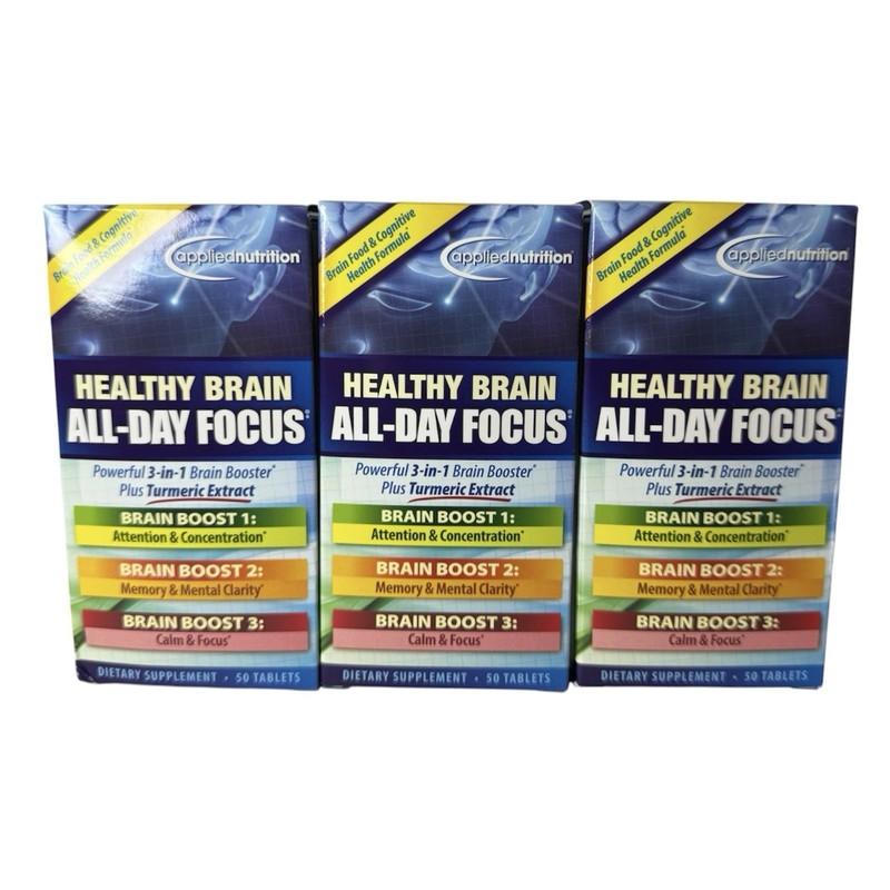 Lot of 3 AppliedNutrition Healthy Brain All-Day Focus 50 Tablets Each 150 Total