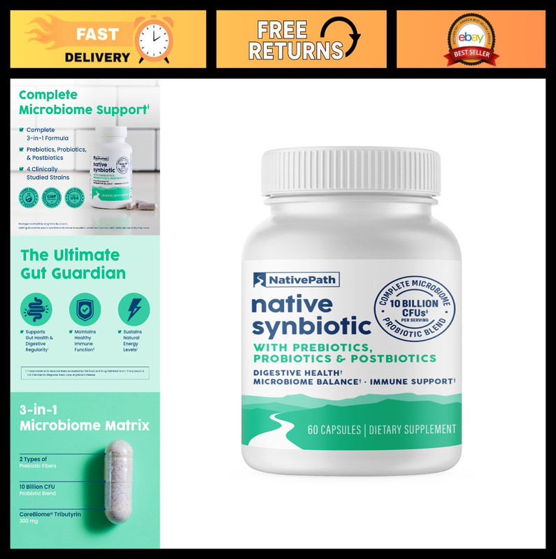 Complete Synbiotic 3-in-1 Gut Health Formula – Pre, Pro & Postbiotics – 10 Billi