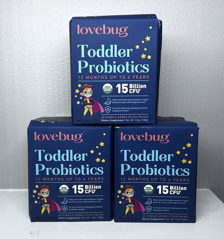 3X 60 Ct Boxes LOVEBUG Kids Probiotic Powder W/ Prebiotic Fiber Toddler Immunity