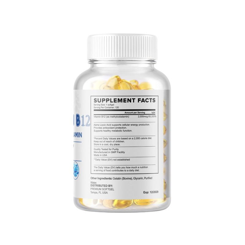 Vitamin B12 (Methylcobalamin) 2000mcg, 360 Softgels NON-GMO USA gallery