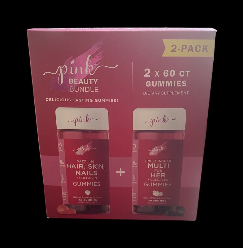 PINK BEAUTY BUNDLE 120 GUMMIES (2 PACK) HAIR, SKIN, NAILS + COLLAGEN/MULTI GUMM
