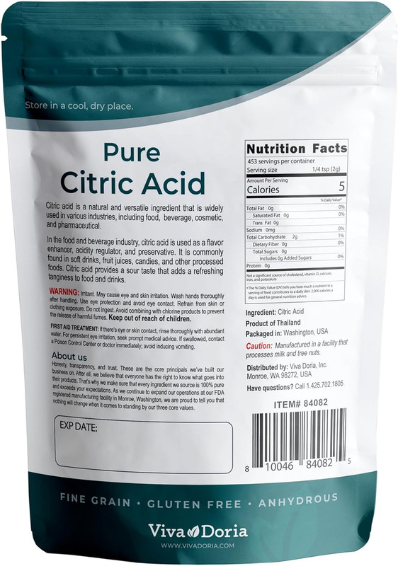 Viva Doria 100% Pure Citric Acid, Food Grade, Fine Grain, 2 Lb (907 G) gallery