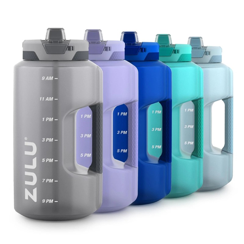 ZULU Goals 128oz Half Gallon Plastic Water Bottle with Straw 128 Ounces, Grey