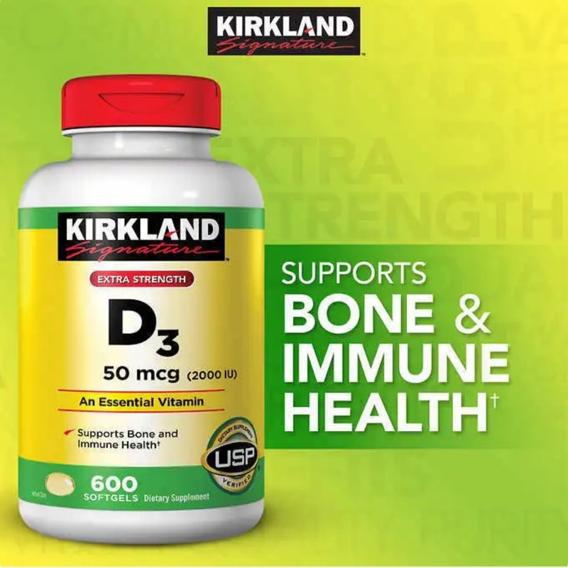 Kirkland Signature Extra Strength D3 50 mcg (2000iu) 600 Softgels