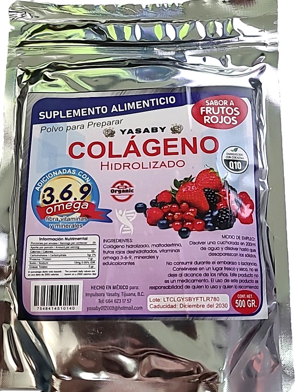 Colageno Hidrolizado 500g, Omega 3-6-9 ( Q10 )(Sabor Frutos Rojos ) ( 1 Bag ) gallery