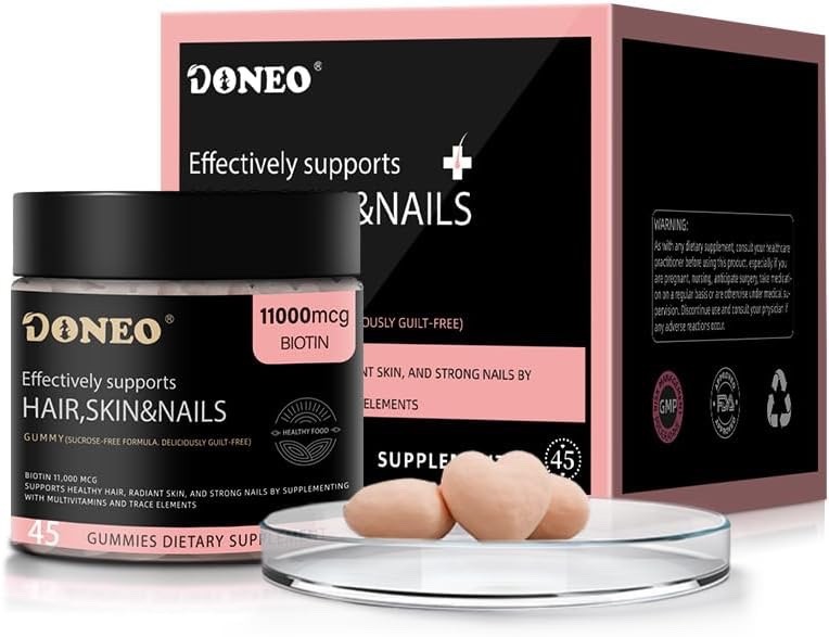DONEO Biotin 11,000 mcg Gummies for Hair Growth, Skin & Nails 3 PACK TOTAL 135