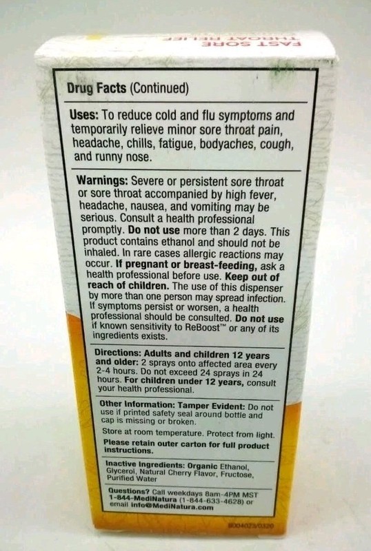 MediNatura T-Relief ReBoost Sore Throat Spray Cold Flu Relief Cherry, Exp 10/26 gallery