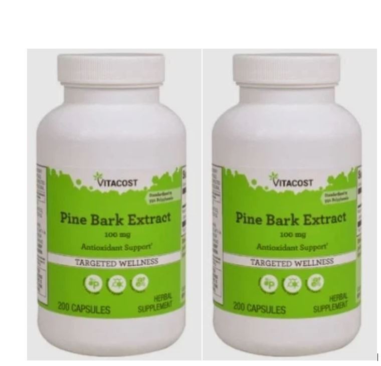 2 PACK – Vitacost Pine Bark Extract 100 mg – 200 Cap – EXP. 7/2026