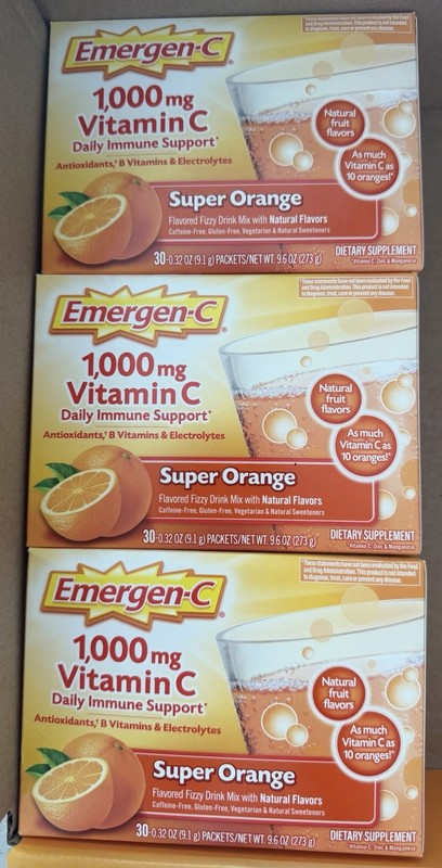 90 Emergen-C SUPER ORANGE Vitamins B C Zinc Powder Drink Mix ELECTROLYTES 3×30