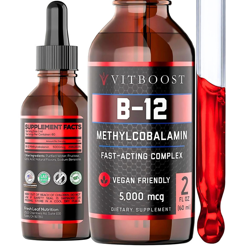 Vitboost Vegan Liquid B-12 Drops 60 X 5000 Mcg Extra Strength Raspberry