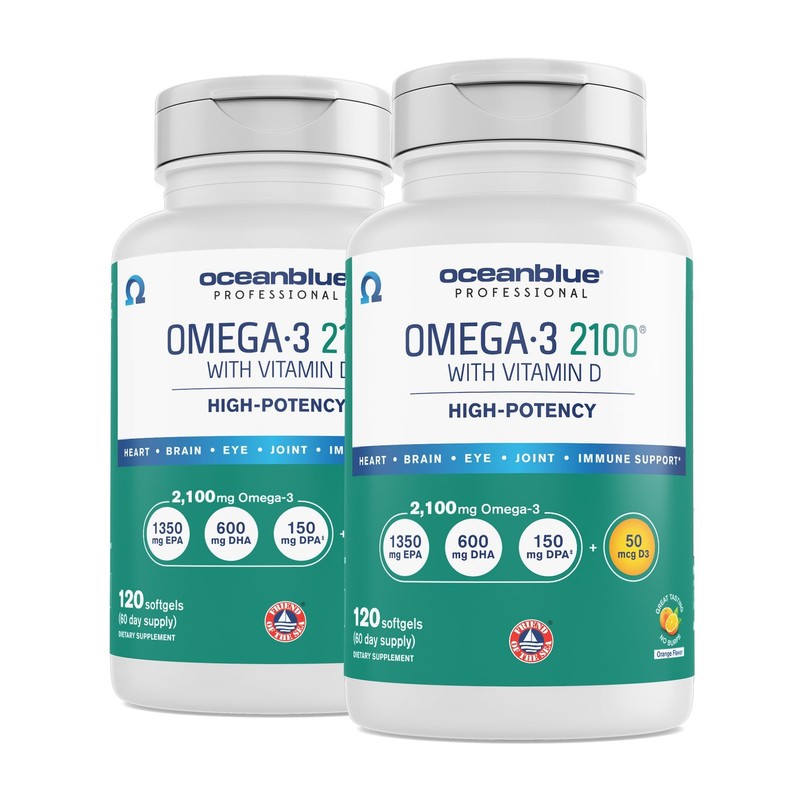 Oceanblue Omega-3 Fish Oil 2100 + D3 120ct 2Pack Burpless Triple Strength