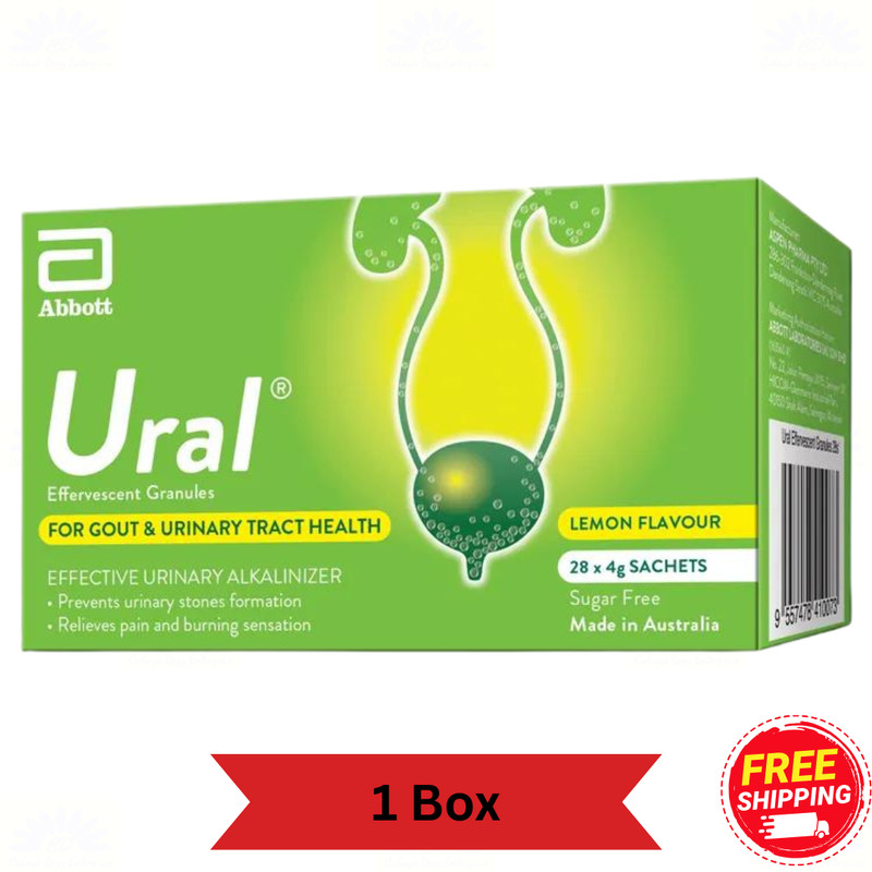 1 X Abbott Ural Effervescent Granules – Lemon Urine Alkaliniser 28 Sachets