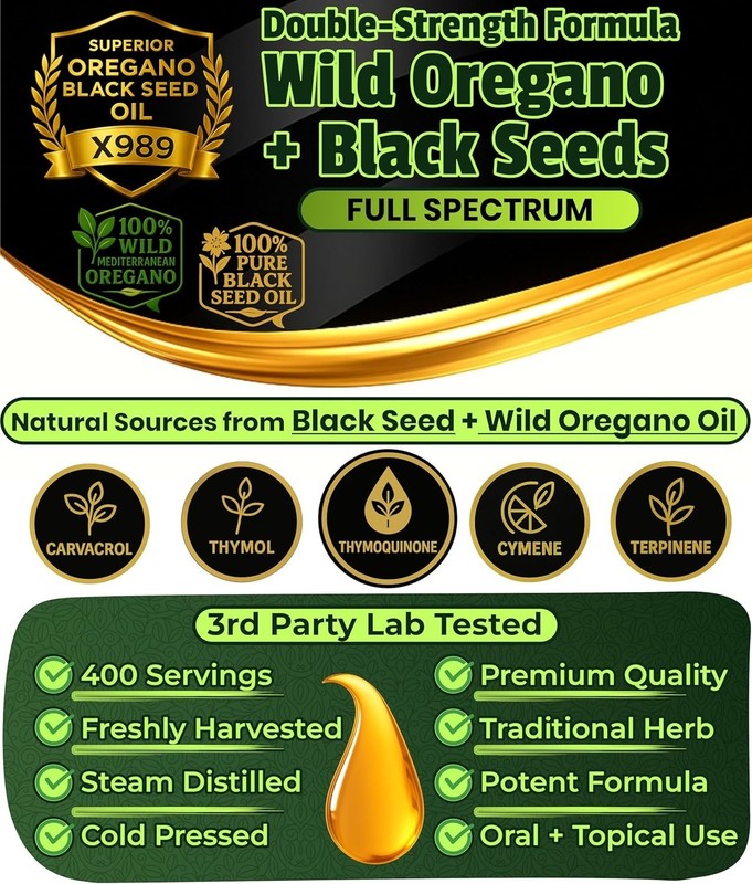 Oil Of Oregano With Black Seed Oil - 400 Servings, 2 in 1 Wild Oregano Oil wi... gallery