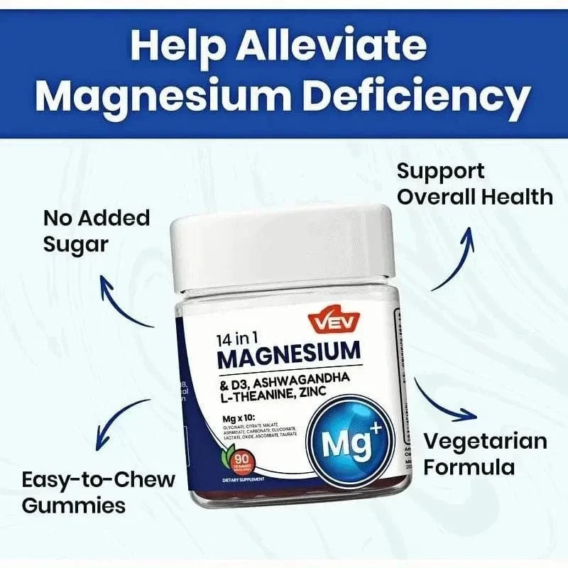 VEV 14-in-1 Magnesium Gummies – 10 Mg Types + D3, Ashwagandha – 90 Ct (2-Pack) gallery
