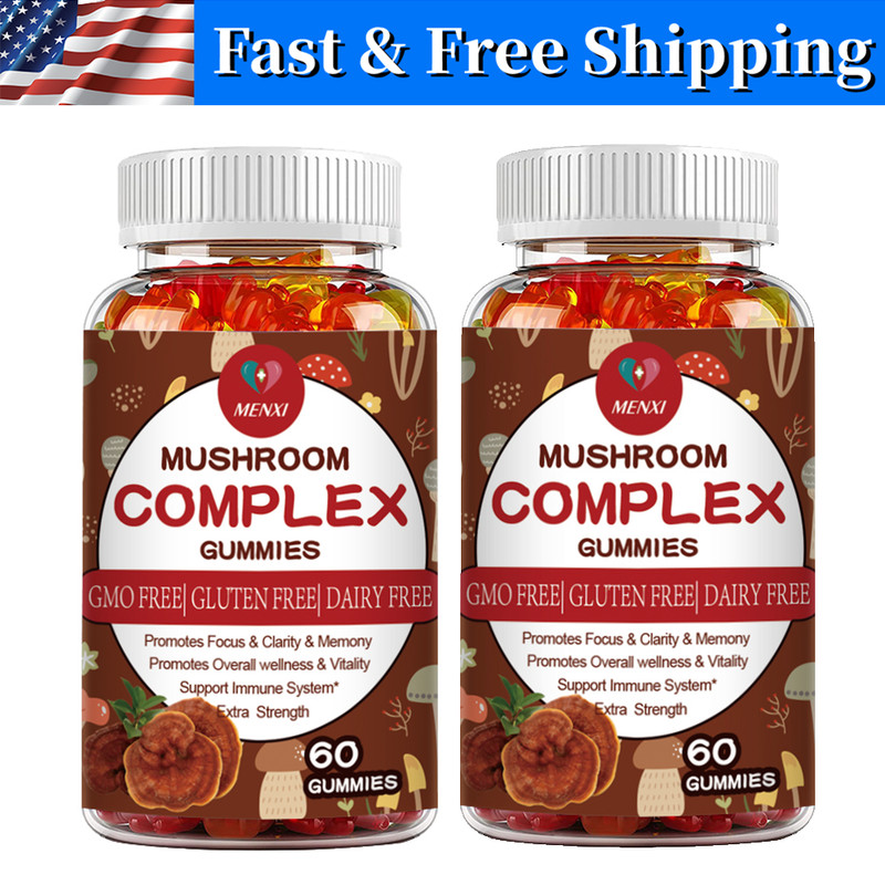 (2 Pack)Mushroom Extract Complex Gummies Boost Energy Focus,Improve Mood Memory