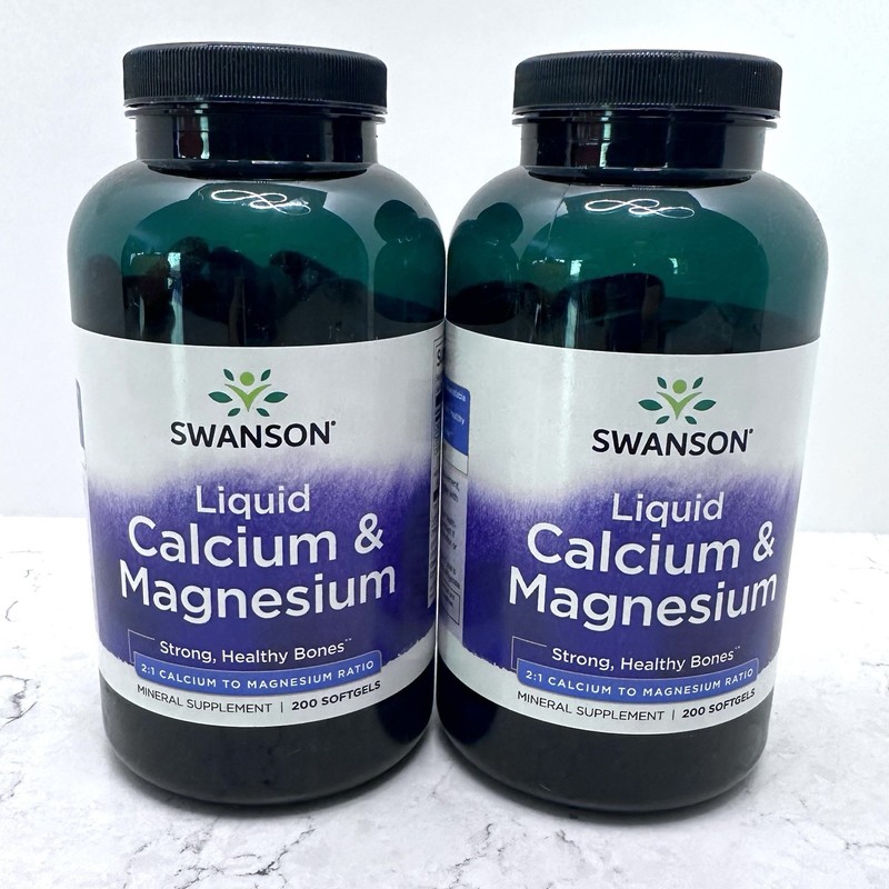 TWO BOTTLES Swanson Liquid Calcium and Magnesium 200 Softgels 400 Total