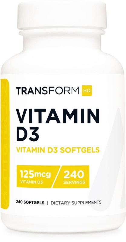 TransformHQ Vitamin D3 5000 IU (125mcg) 240 Softgels – Gluten Free, Non-GMO
