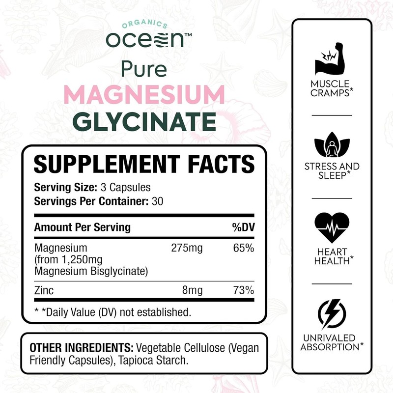 Organics Ocean Pure Magnesium Glycinate with Zinc - Maximum Strength Chelated... gallery
